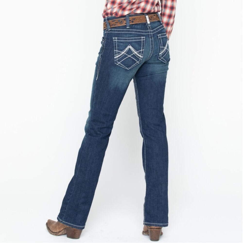 ARIAT WOMEN'S REAL DENIM OCEAN STRAIGHT LEG RIDING JEANS INDIGO BLUE SIZE 32 L - Picture 2 of 7